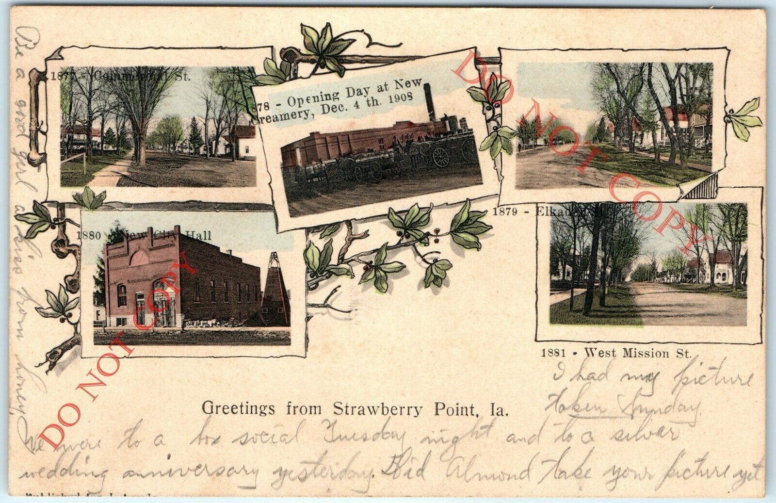 1900s Strawberry Point, IA Multi View Creamery City Streets St Paul
