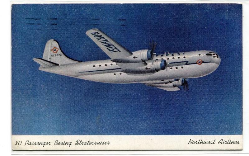 Boeing Stratocruiser Northwest Airlines Plane 1947 postcard