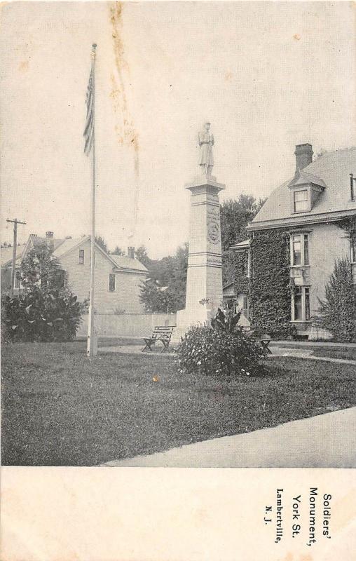 C14/ Lambertville New Jersey NJ Postcard c1910 Soldiers Monument York Street