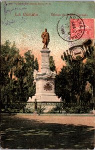 Spain La Coruna Estatua de Daniel Carballo A Coruña Vintage Postcard C022