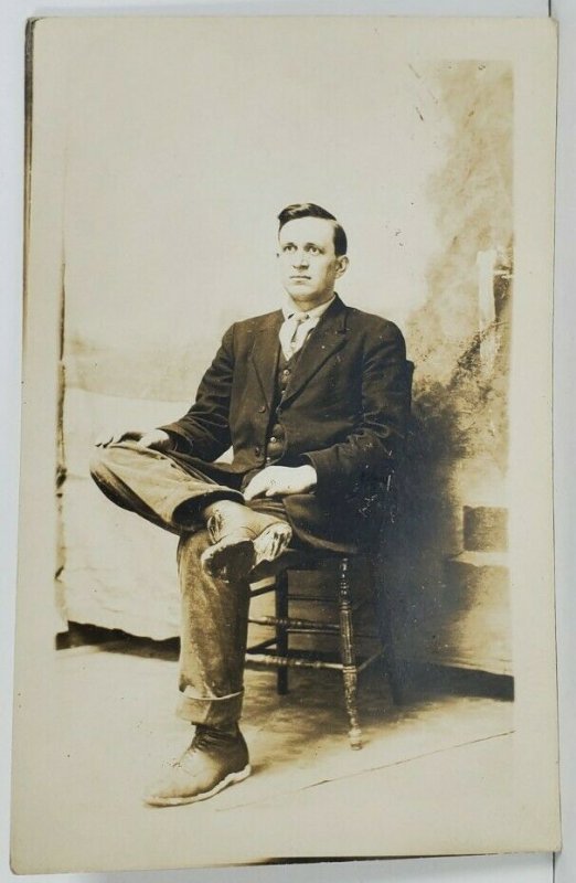 Handsome Gentleman Portrait Reed Moore c1917 Muddy Shoes Real Photo Postcard P11