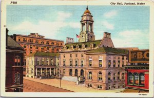 City Hall Portland Maine Linen Postcard C080