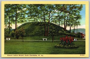 Vtg South Charleston West Virginia WV Historic Indian Mound 1940s Linen Postcard