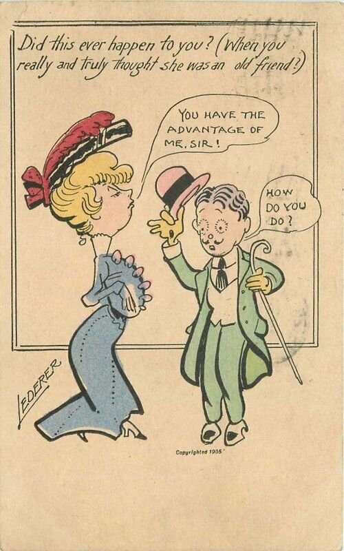 1908 Lederer Man Addressing Snooty Fashion Woman Comic Humor Postcard