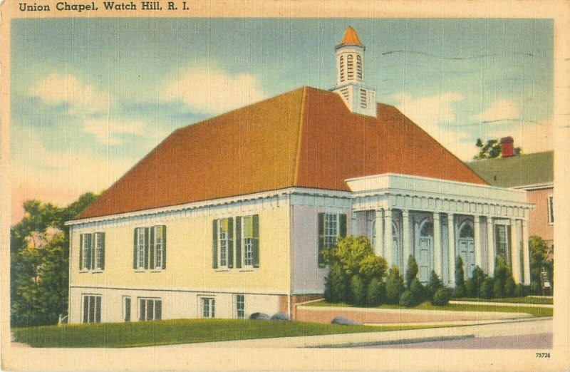 Union Chapel Watch Hill, Rhode Island 1953 Linen Postcard