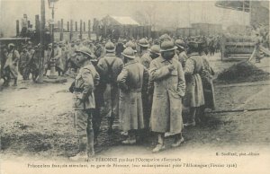 World War 1916 occupation french prisoners waiting at Péronne railway station 