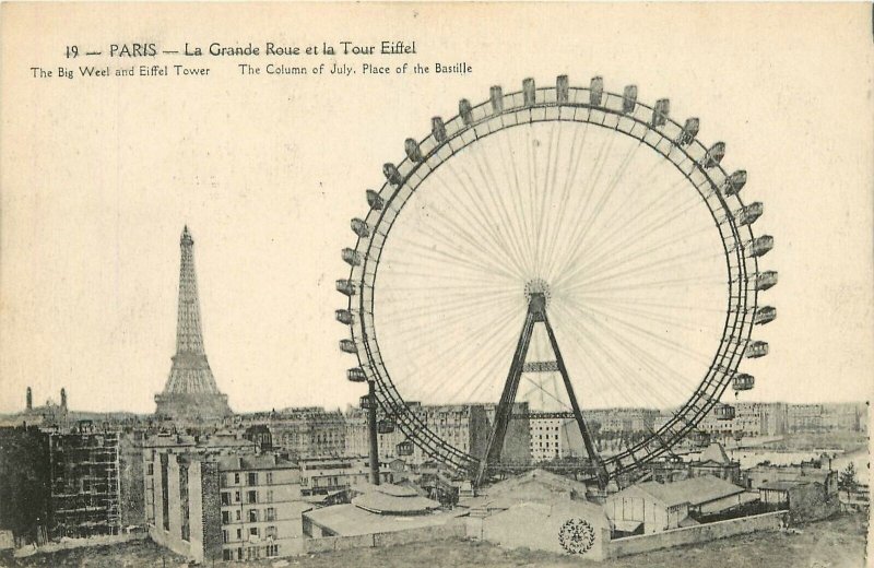 Postcard Paris France C-1910 Ferris Wheel Eiffel Tower #19 23-4688