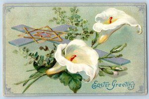 Sterling CT Postcard Easter Greeting Holy Cross Lily Flowers Star Embossed Tuck