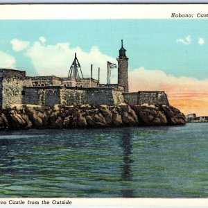 c1940s Havana, Cuba Morro Castle Fortress Lighthouse Flag Ocean Sunset PC A347