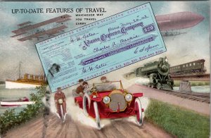 Transportation Up To Date Features of Travel Adams Travelers Check Postcard Y13