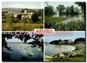 Postcard Old Arvieu Aveyron General view Etang Lake Pareloup Beach Lake Pareloup