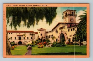 Santa Barbara, CA-California, Court House, Vintage Linen c1941 Postcard