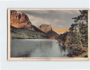 Postcard Red Eagle And Citadel Mountains On Shore Of St. Mary Lake Montana USA