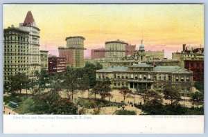 Pre-1908 CITY HALL NEW YORK CITY VINTAGE POSTCARD GLITTER MICA EMBELLISHED