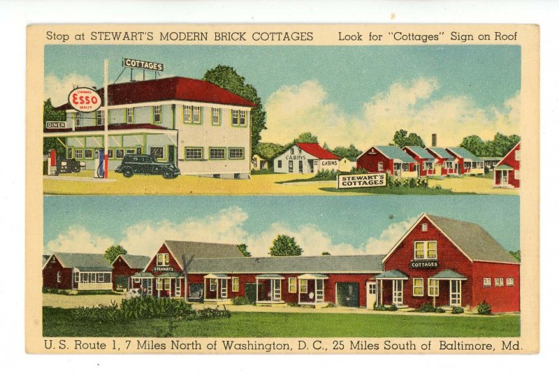 MD - Berwyn. Stewart's Esso Gas Station & Modern Brick Cottages ca 1940's