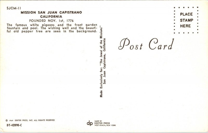 Mission San Juan Capistrano California CA Fountain Wishing Well Postcard VTG UNP
