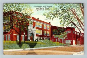 Logansport IN Indiana, Logansport High School, Berry Bowl, Linen Postcard