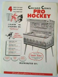 Chicago Coin Pro Hockey Arcade FLYER 1961 Original NOS Mechanical Game Artwork