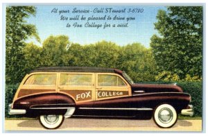 Fox College Car At Your Service Call STewart For Visit Unposted Vintage Postcard