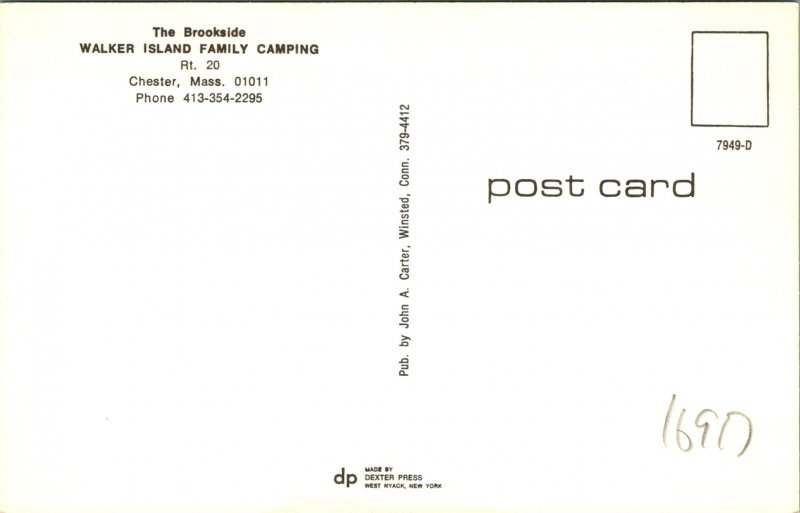 Chester MA Walker Island Family Camping Brookside Postcard unused