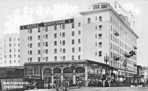 San Francisco CA Hotel Whitcomb Busy Street Scene Real Photo Postcard