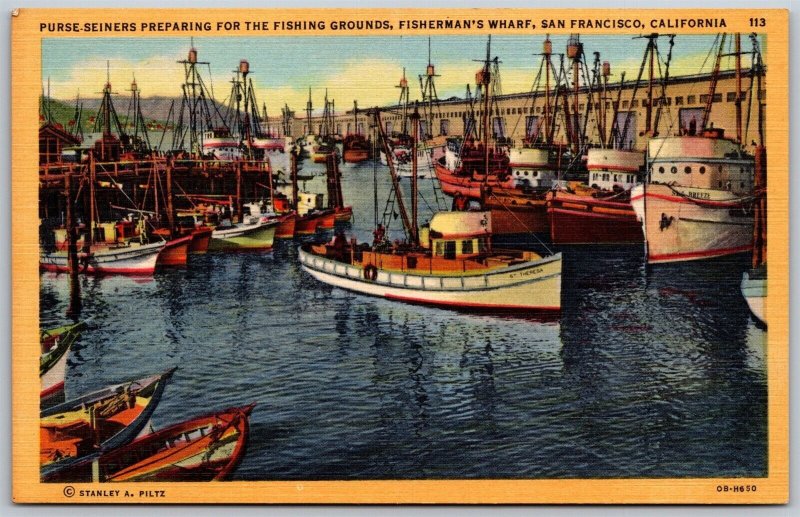 Vtg San Francisco CA Purse Seiners Fishing Grounds Fishermans Wharf Old Postcard