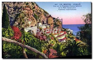 Old Postcard Menton Grimaldi View On The Border Italian Franco and the Pont S...