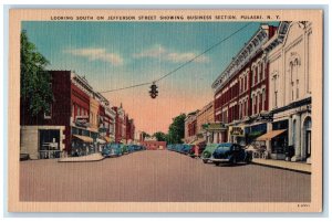 c1940's Looking South on Jefferson Street Business Section Pulaski NY Postcard 