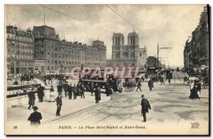 Old Postcard Paris Place Saint Michel and Notre Dame