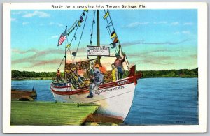 Vtg Tarpon Springs Florida FL Sponge Diving Boat Century of Progress Postcard