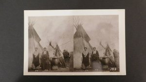 Mint USA RPPC Real Picture Postcard Native American Indian Tee Pees Stereo View