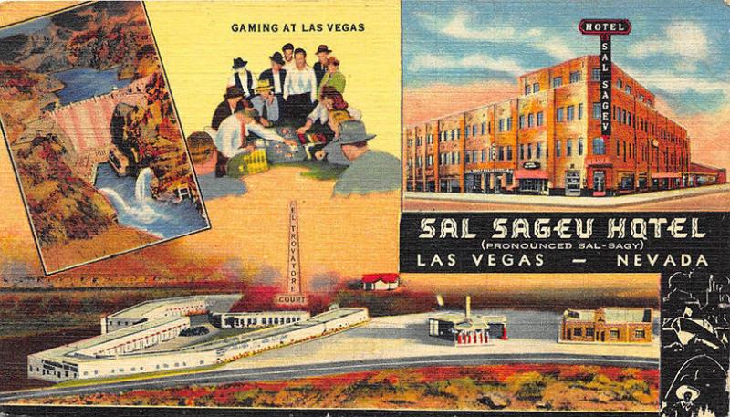 Las Vegas NV Sal Sageu Hotel Gas Station Multi-View Curt Teich Postcard