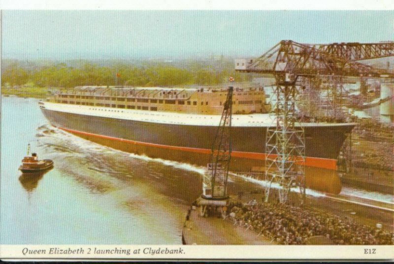 Shipping Postcard - Queen Elizabeth 2 Launching at Clydebank - Ref MB1394