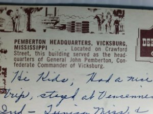 VTG Postcard Pemberton HQ General John Pemberton Confederate Vicksburg 1958  580