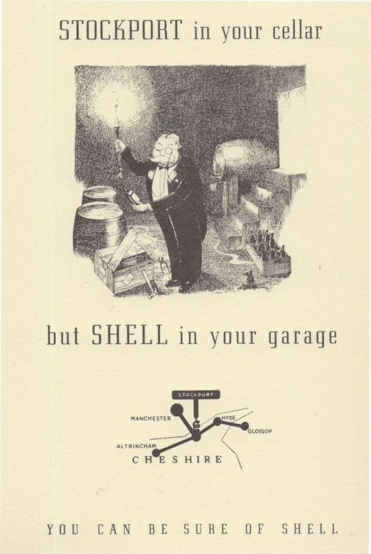 Stockport Manchester In Your Cellar Shell Petrol Map Comic Postcard