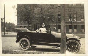 Woman Driver Winter Hat Early Classic Car Real Photo c1920 Vintage Postcard