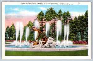 Neptune Fountain, Georgian Court College, Lakewood New Jersey, Linen Postcard