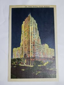 Vintage Postcard Detroit Fisher Building Michigan Fisher Theatre Linen   904