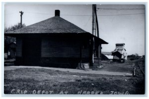 c1960 CRIP Harper Iowa Vintage Railroad Train Depot Station RPPC Photo Postcard