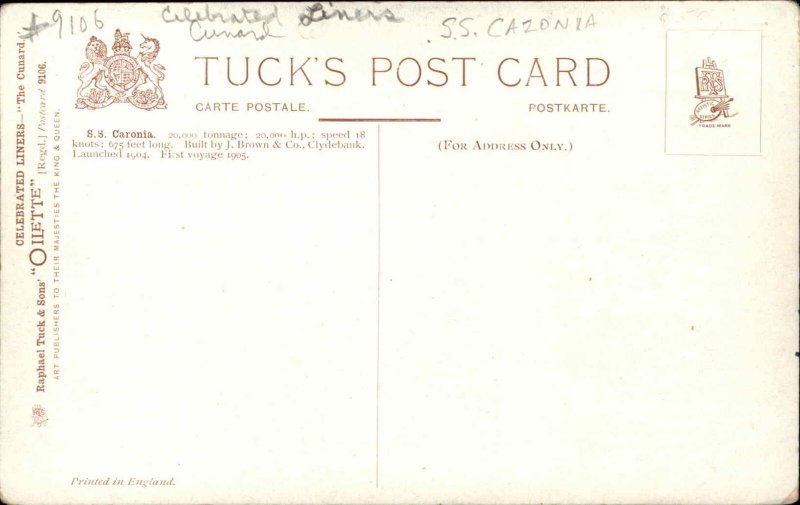 Tuck Oilette Celebrated Liners The Cunard SS Caronia Steamship c1910 Postcard