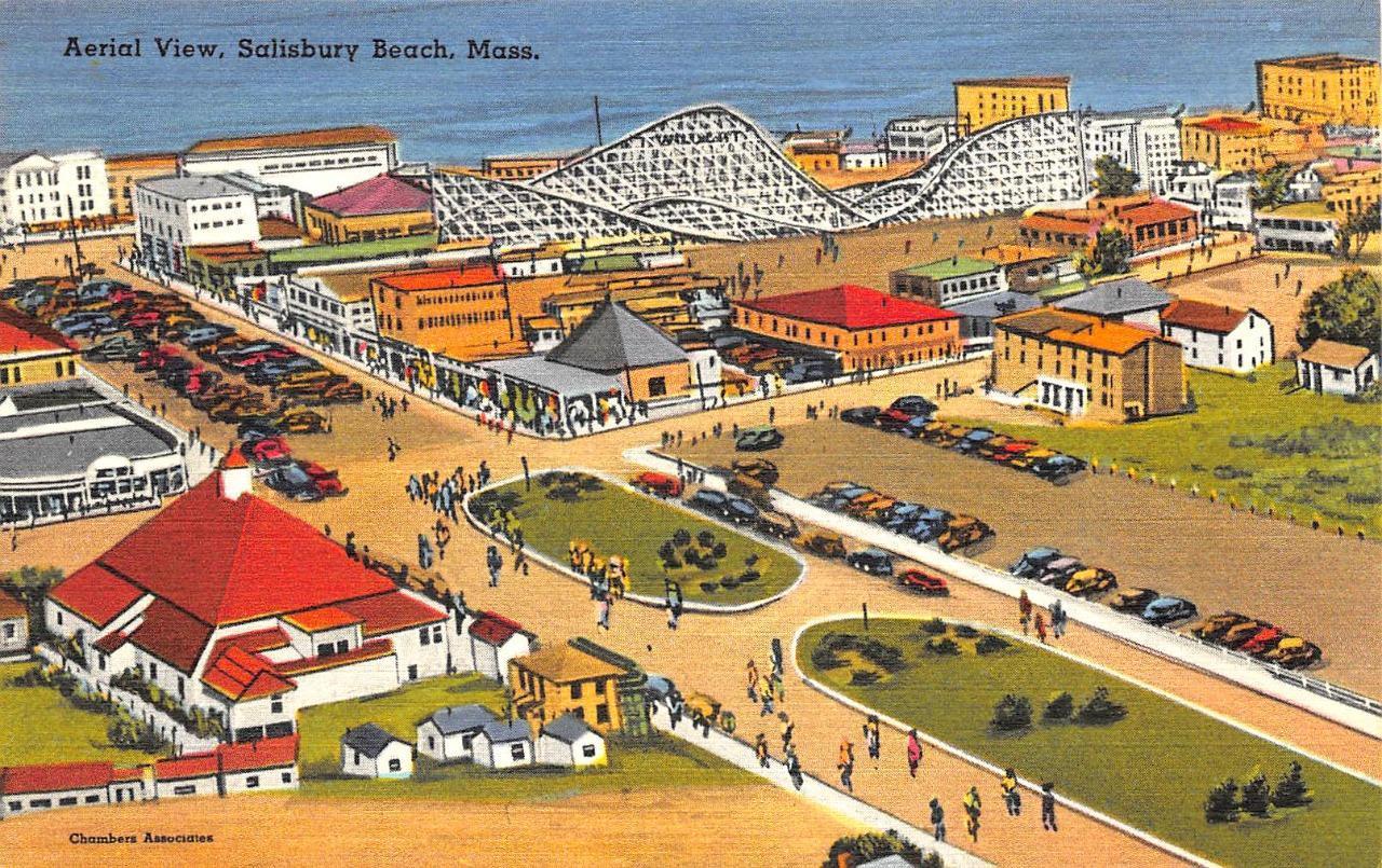 Salisbury Beach MA Aerial View Roller Coaster Linen Postcard | Topics ...