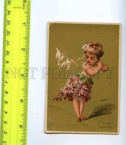 188991 FAIRY lilac girl w/ pigeons Vintage card