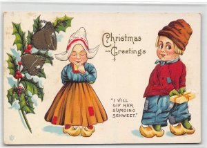 CHRISTMAS GREETINGS Dutch Children Sumding Schweet ca 1910s Vintage Postcard