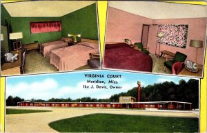 Meridian, MS Mississippi  VIRGINIA COURT MOTEL Rooms ROADSIDE  ca1950's Postcard