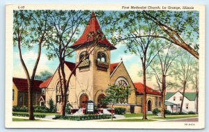 LA GRANGE, IL Illinois ~ 1st METHODIST CHURCH  c1940s Cook County Linen Postcard