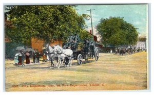 TOLEDO, Ohio OH ~ City Inspection 1908 FIRE DEPARTMENT Horse Drawn Postcard
