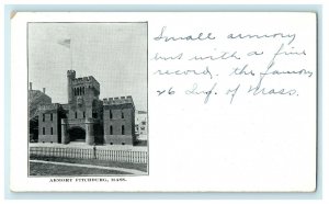 1901 US Flag on top of Armory Fitchburg, Massachusetts MA Unposted Postcard 