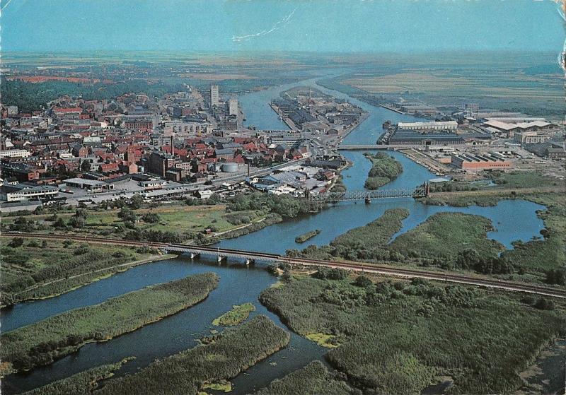 BR85240 randers aerial view of the town with the gudenaa  denmark