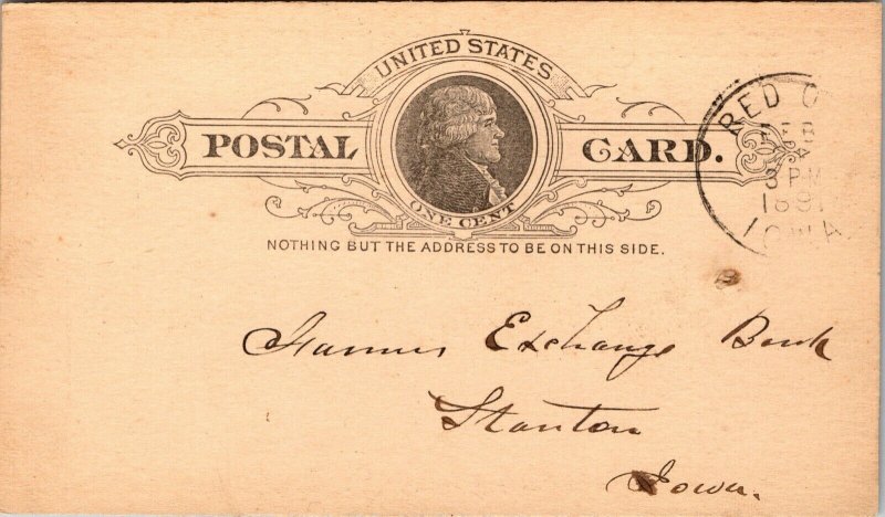 Postcard 1891 Account Credit State Savings Bank in Red Oak, Iowa