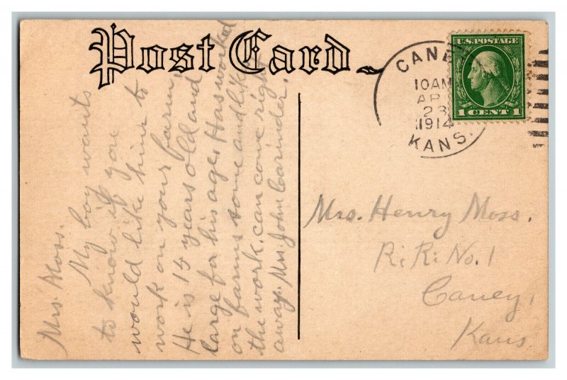 1914 Postcard M. E. Church Caney Kan. Kansas Vintage Standard View Card